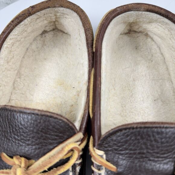 L.L. Bean Wicked Good Moccasin Slippers Leather Brown Mens Shoes Slip On Sz 9 M - Picture 10 of 12